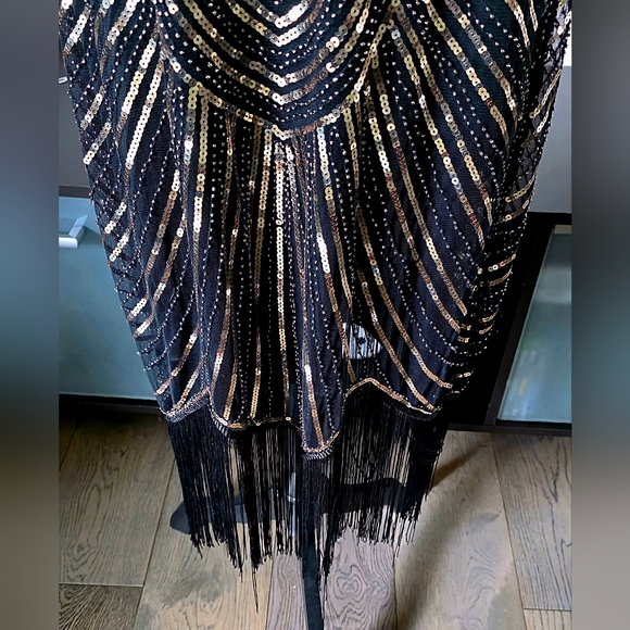 1920s Great Gatsby Flapper Plus Size Sequin Fringe Cap Sleeve Dress Vintage 2X - Picture 8 of 15